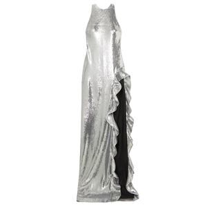 David Koma Sequined Silver Halterneck Ruffle Gown Size UK 8 / US 4